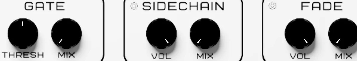 Stutter Master 2 effects row: Gate · Sidechain · Fade