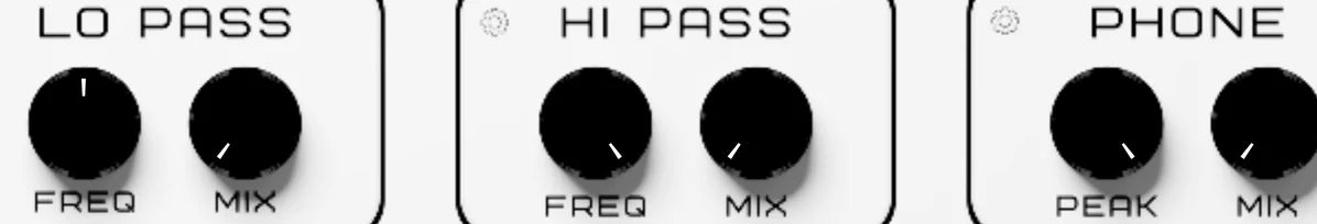 Stutter Master 2 effects row: Lo pass · Hi pass · Phone