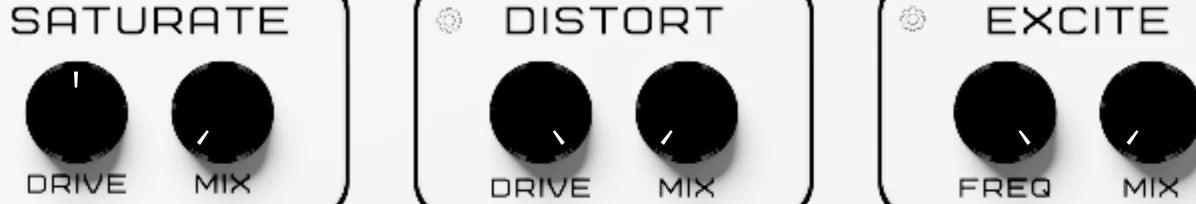 Stutter Master 2 effects row: Saturate · Distort · Excite