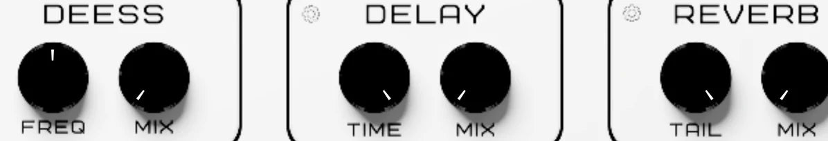Stutter Master 2 effects row: De-ess · Delay · Reverb