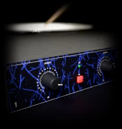 Air Max 2, SNAP: a rack transient shaper with a blue splatter-printed panel and a red lit button