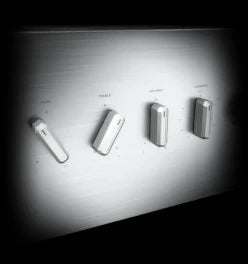 Air Max 2, TILT: a silver hi-fi amplifier’s slim tone levers