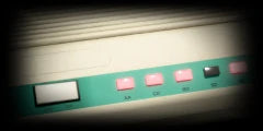 LoFi Pro 2, BAD STREAM: a beige dial-up modem’s row of lit lamps