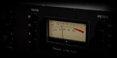 LoFi Pro 2, SQUASH: close on a black rack compressor’s lit needle meter and ratio switch
