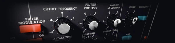 Pitch Suite Pro, FILTER: the filter section of a keyboard synthesizer’s control panel, its cutoff and emphasis knobs