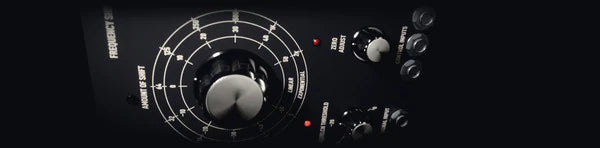 Pitch Suite Pro, FREQ SHIFT: a black modular frequency-shifter module on its side, its large shift dial in the middle