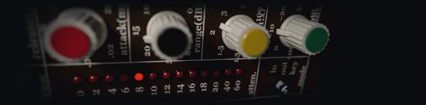 Pitch Suite Pro, GATE: a brown gate module on its side with colour-capped knobs and a row of attenuation lamps