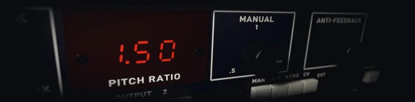 Pitch Suite Pro, HARMONY: a black rack harmony processor, its red readout showing a pitch ratio