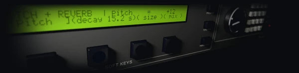 Pitch Suite Pro, SHIMMER: a black rack pitch-shifting effects unit, its green display reading the interval and decay