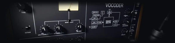 Pitch Suite Pro, VOCODER: a keyboard vocoder’s panel with its VU meter and gooseneck microphone