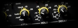Reverse King 3, GATE: a dual-channel rack noise gate with yellow-capped knobs