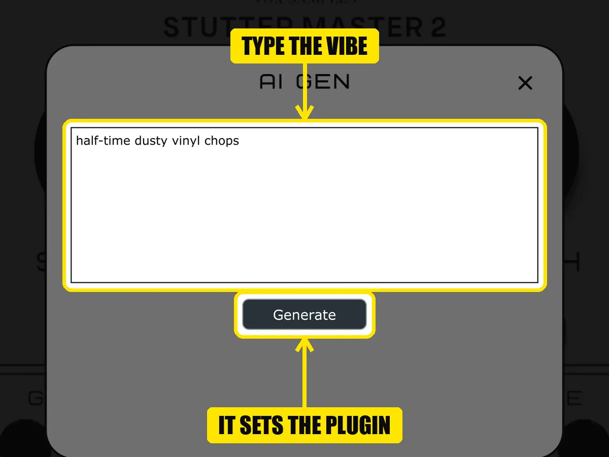 Stutter Master 2: The AI GEN window with a prompt typed in