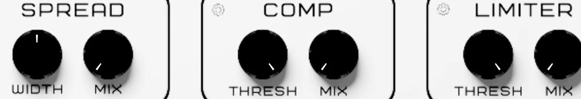 Stutter Master 2 effects row: Spread · Comp · Limiter